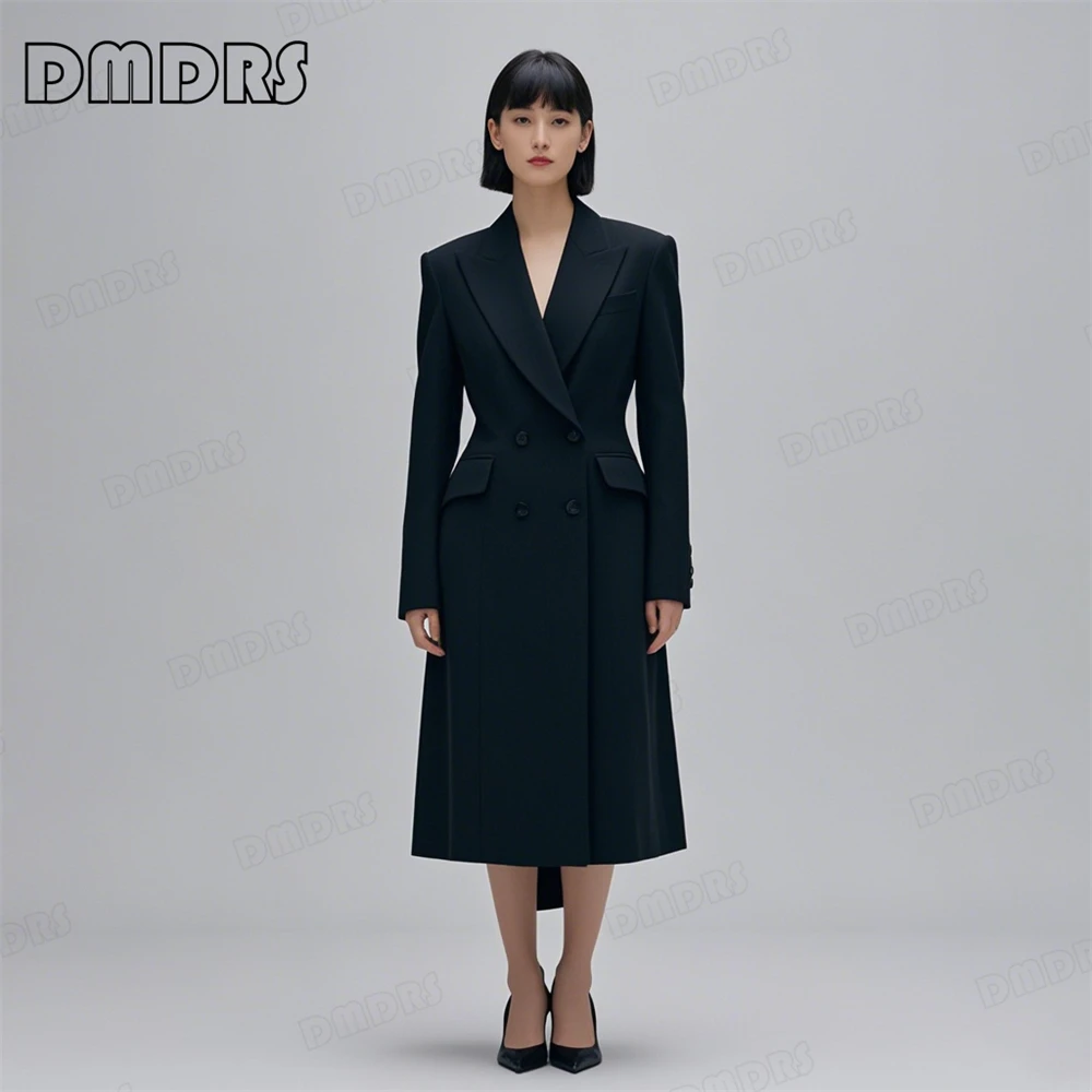 Slim Fitting Long Suit Coat for Women, Double Breasted Suit Dress Classic Customized Colors Tea Length Blazer Jacket