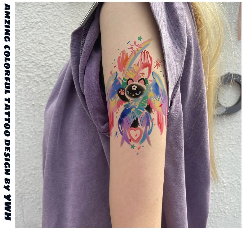 Cartoon Fantasy Cat Tattoo Sticker Sexy Flower Arm Waterproof Fake Tattoos for Women Festival Accessories Tatoo Art Wholesale