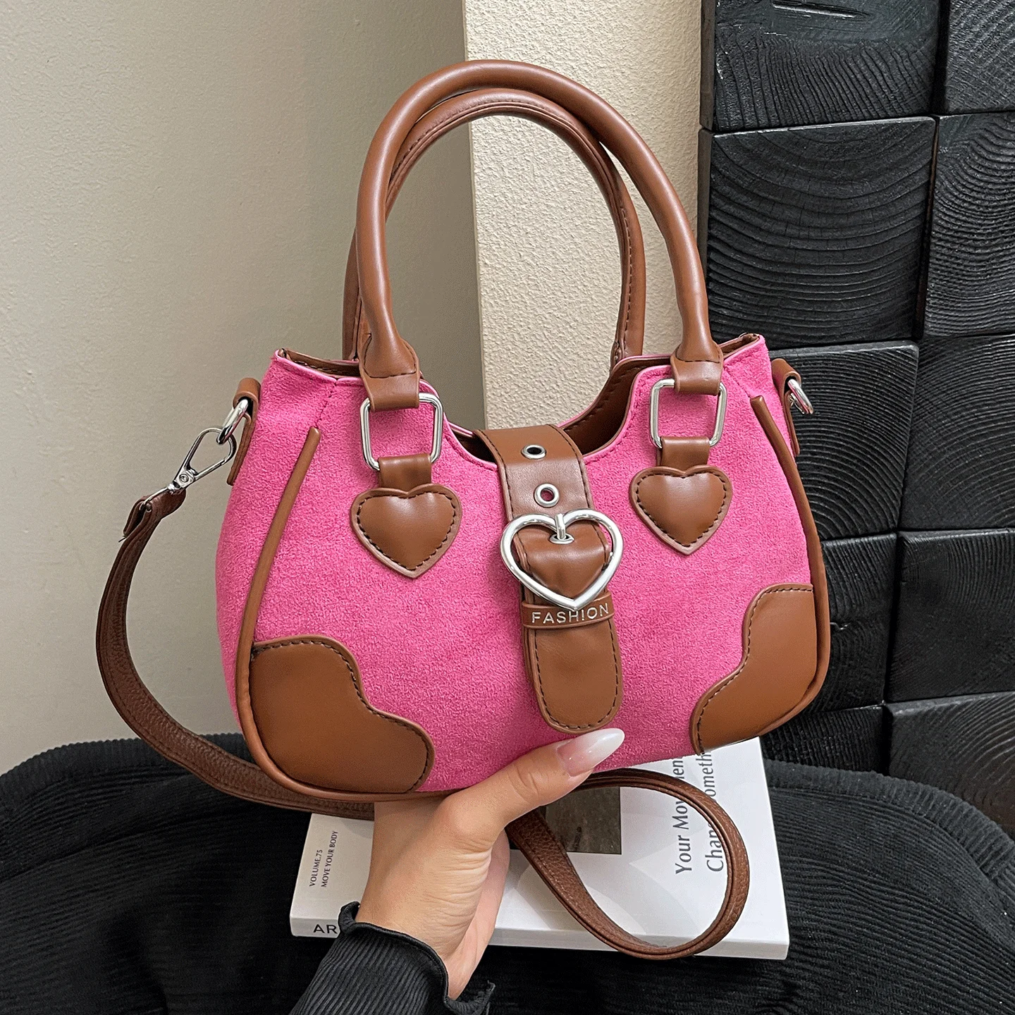 

Изысканная розовая сумка на одно плечо, осенне-зимняя женская сумка через плечо из нубука из искусственной кожи, красная свадебная сумка