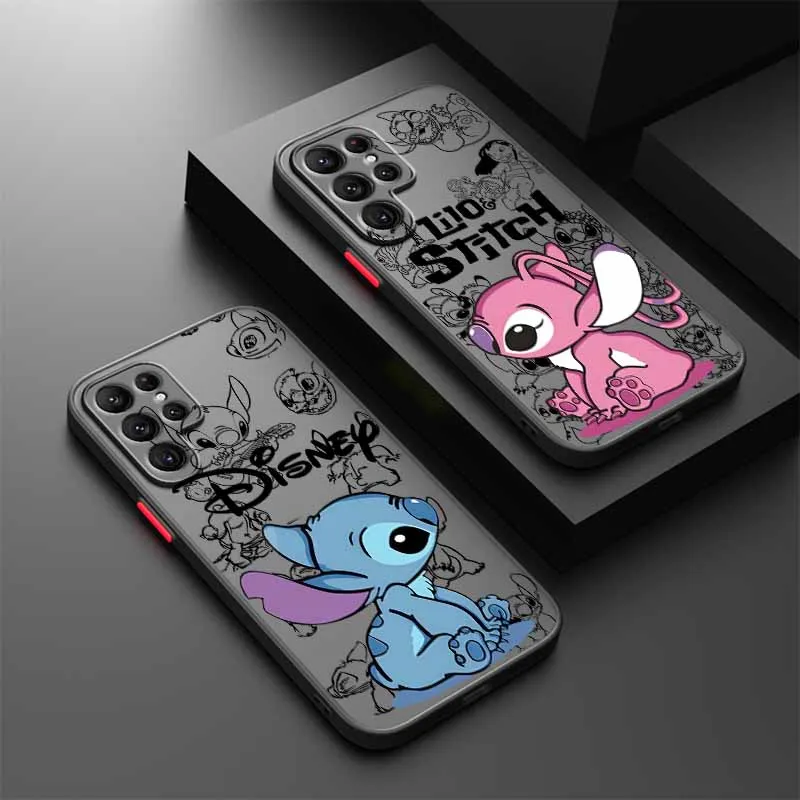 Cute S-titchS Cover For Samsung S25 S24 S23 S22 S21 S20 S10 FE Ultra Plus Lite Frosted Translucent Phone Case