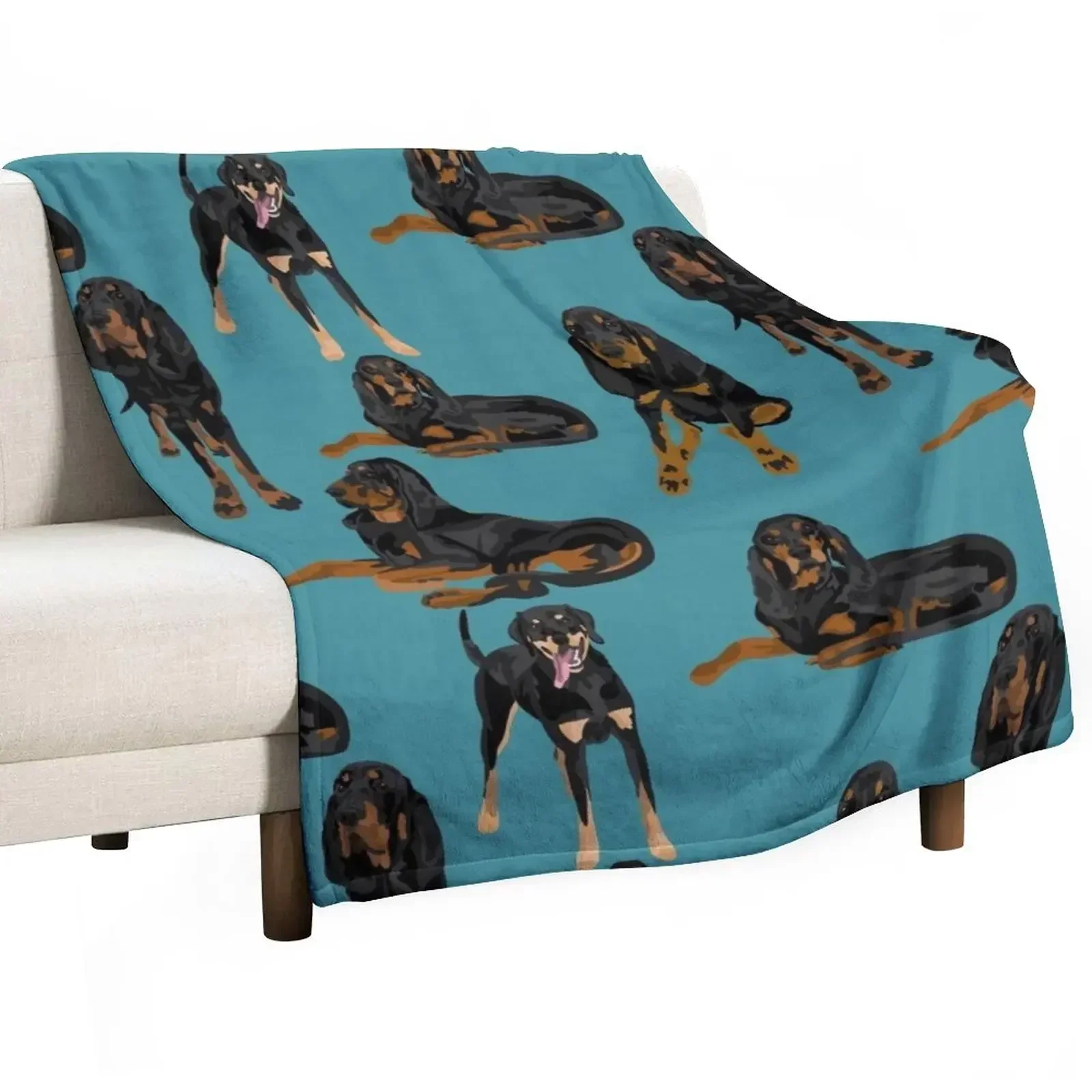 Black and Tan Coonhounds on Teal Throw Blanket Bed decorative Quilt Furry Blankets