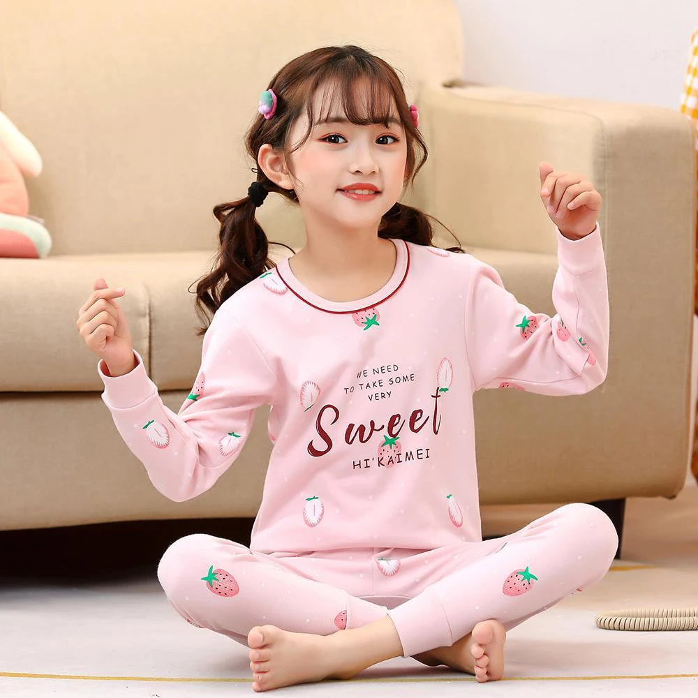 

Child Girl Pajamas for 3-14 Years Winter Long Sleeved Pyjamas Suit Baby Girl Clothes Toddler Cotton Sleepwear Kids Sleep Pajamas