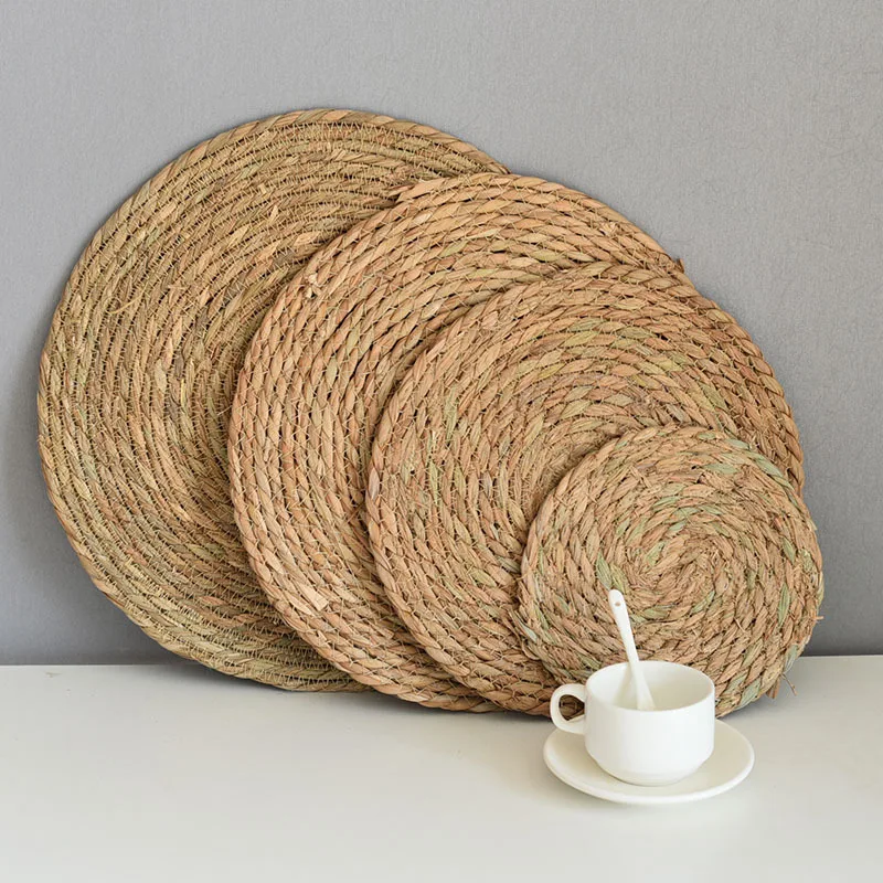 Hand-Woven Placemats Shooting Props Rustic Style Straw Round Coasters Photography Props