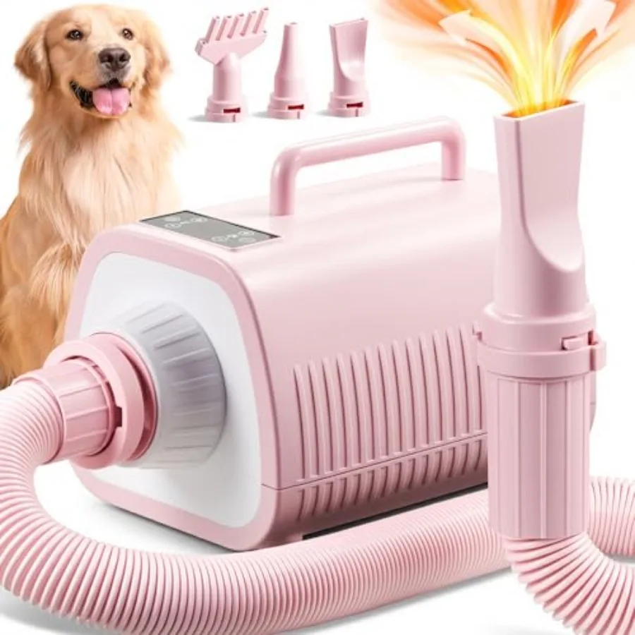 High Velocity Dog Hair Dryer - Dogs Blower Grooming Dryer with 9 Level Adjustable Speed and Temp Soft Noise Pet Dryer for Groom