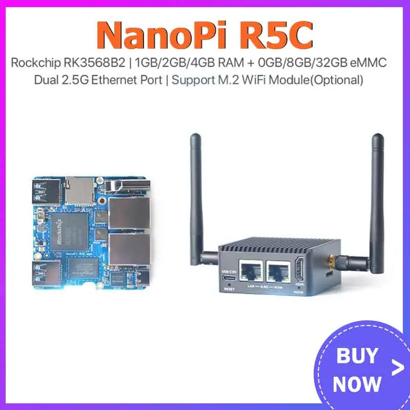 NanoPi R5C 2GB 4GB RAM Rockchip RK3568B2 A55 Dual 2.5G Ethernet Port Support M.2 WiFi Module  Linux/Openwrt/Debian/Ubuntu