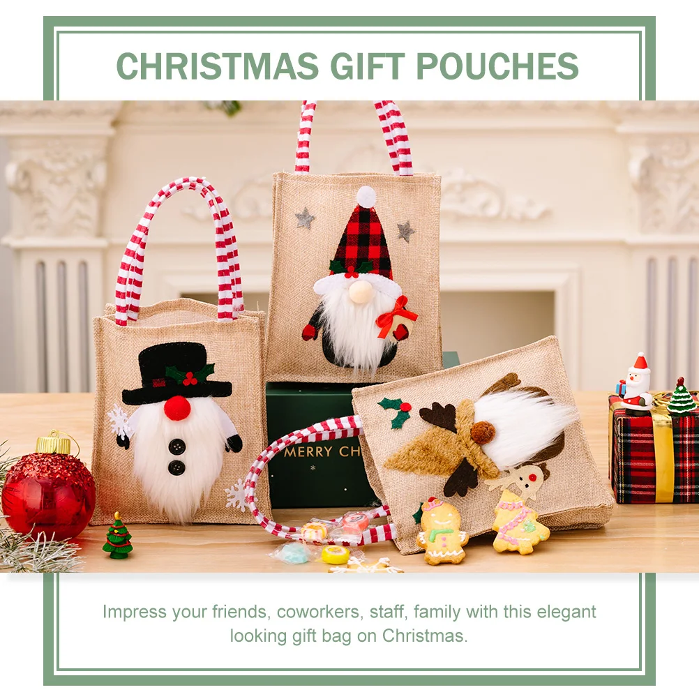 

Printed Applique Embroidery Christmas Gift Bag Lovely Handle Fabric Tote Reusable Xmas Candy Treat Christmas Tote Bags