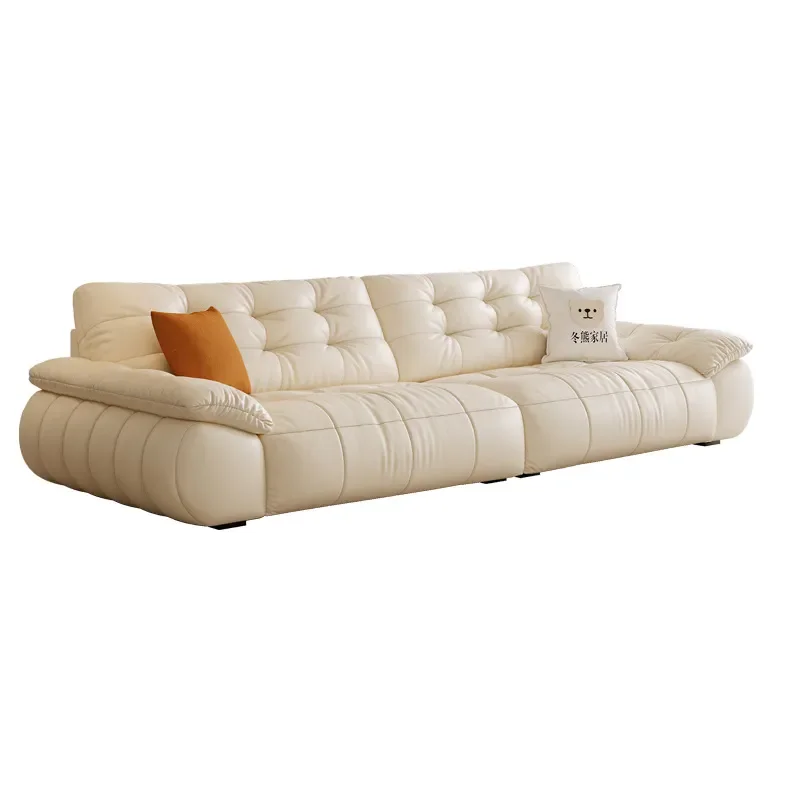 Puff Cloud Sofa French Cream Style Living Room Small Apartment First Layer Cowhide Leather Sailing Sofa
