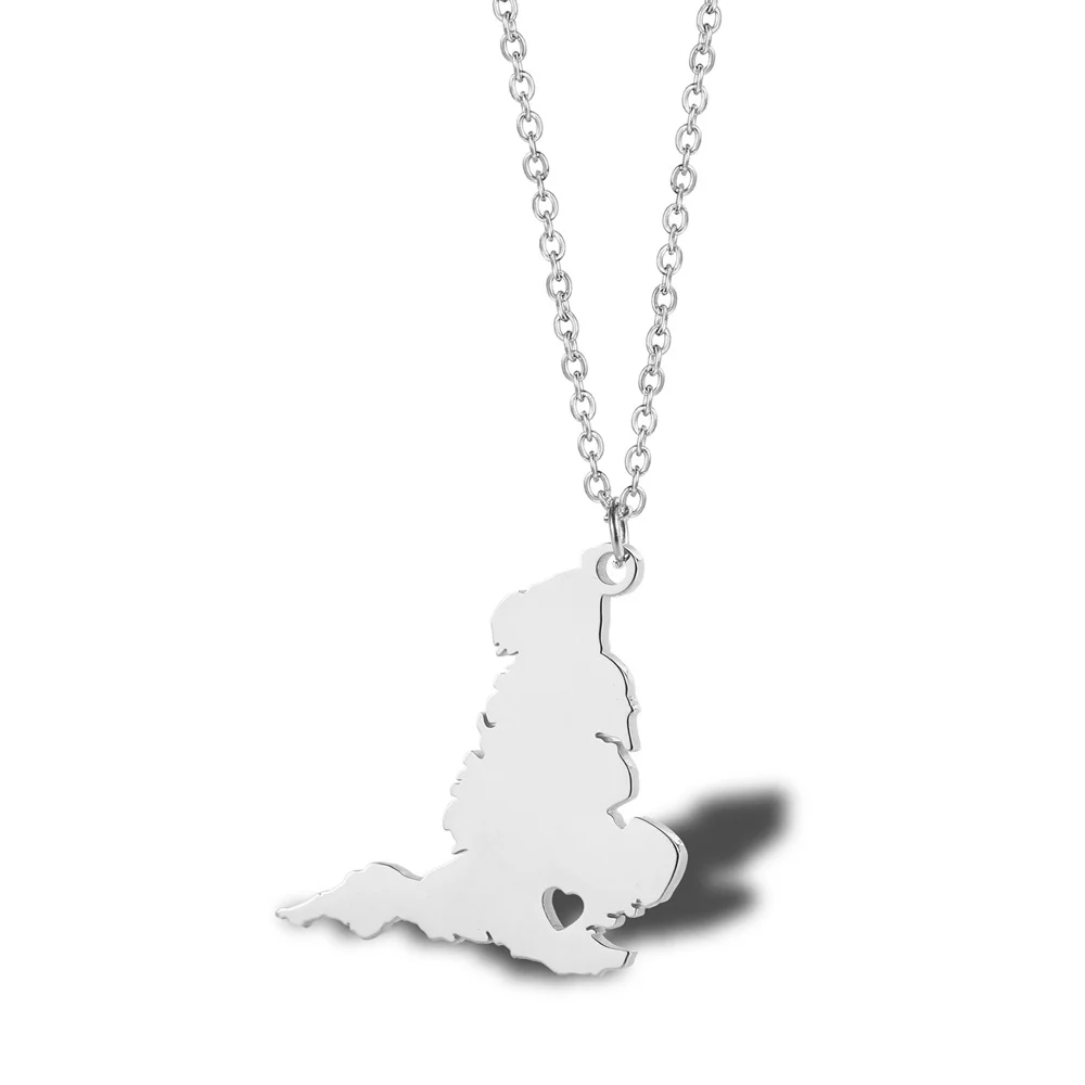 Stainless Steel Britain Minimalist Country Map Fashion Pendant Necklace Jewellery Gift