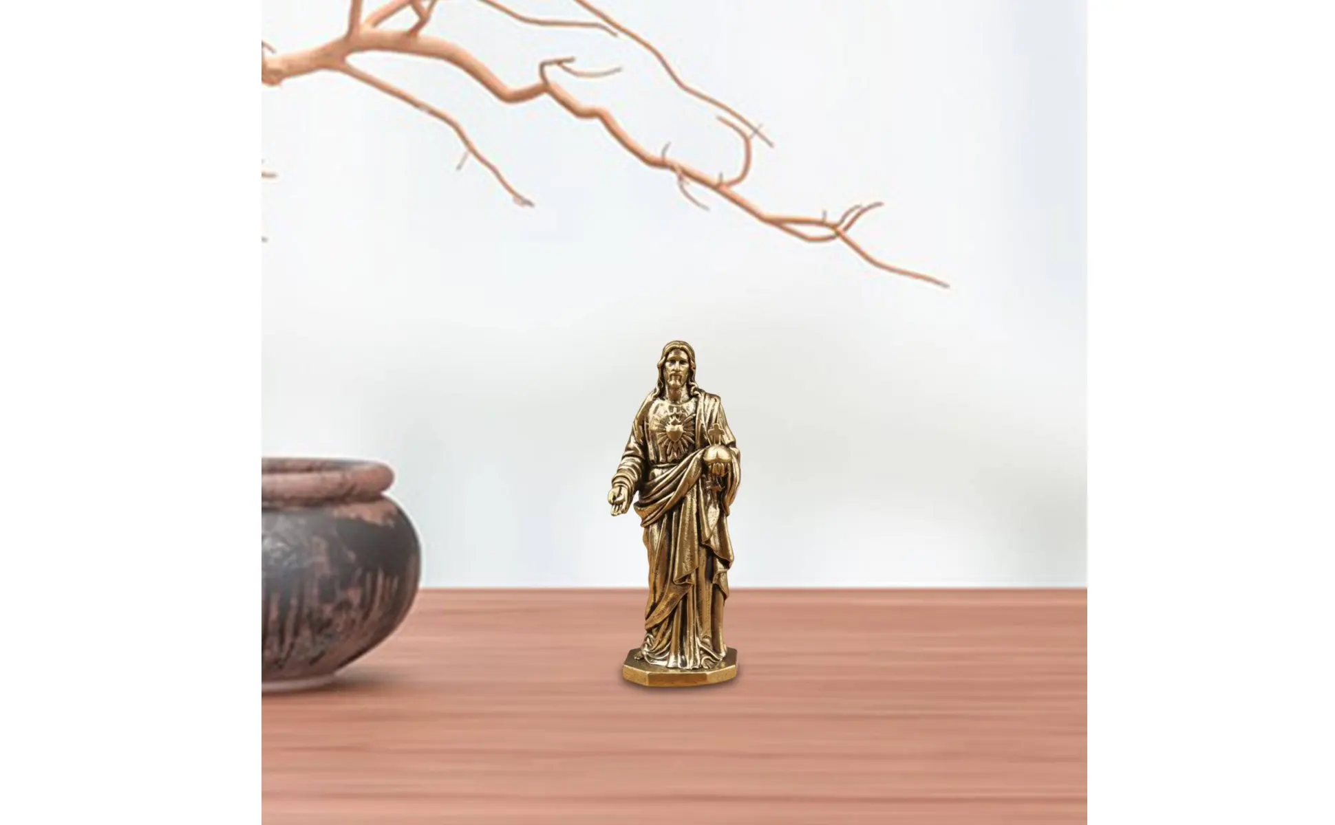 Brass Jesus Figurine Desktop Decoration Sacred Heart of Jesus Statue Miniature Christian Sculpture Handmade Look for Christians