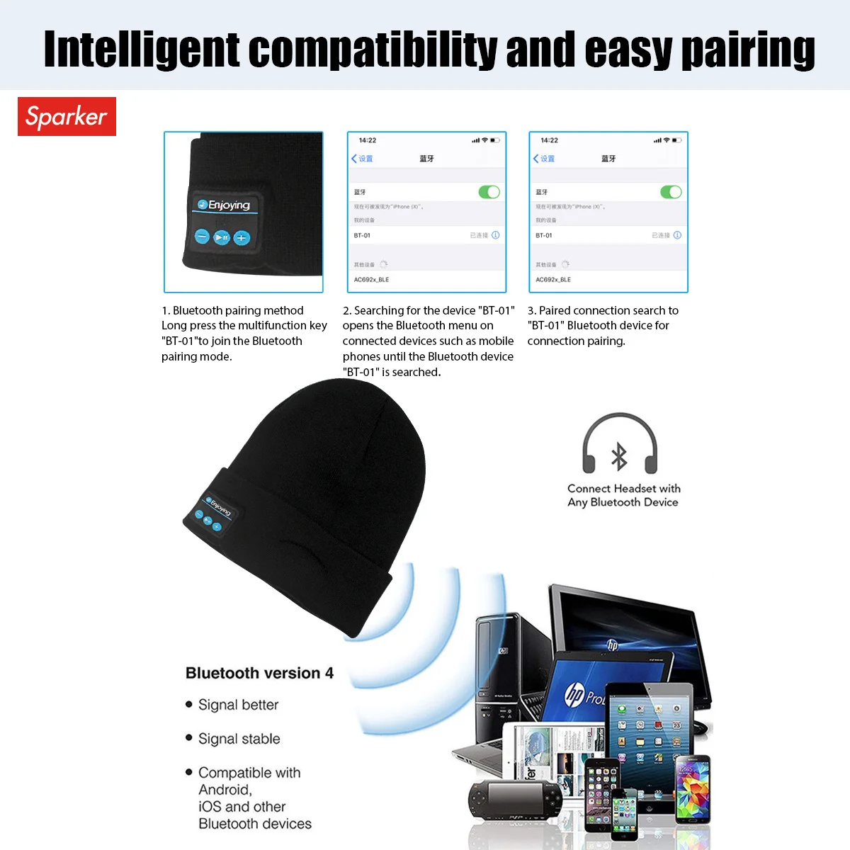 Music Speaker Winter Knit Hat  Bluetooth 5.0 Men Women Beanie Warm Soft Cap with Built-in Mic Headphone for Christmas Gift