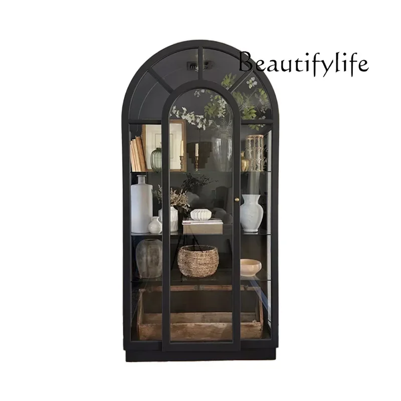 

J American light luxury solid wood display cabinet floor arched locker glass wine cabinet