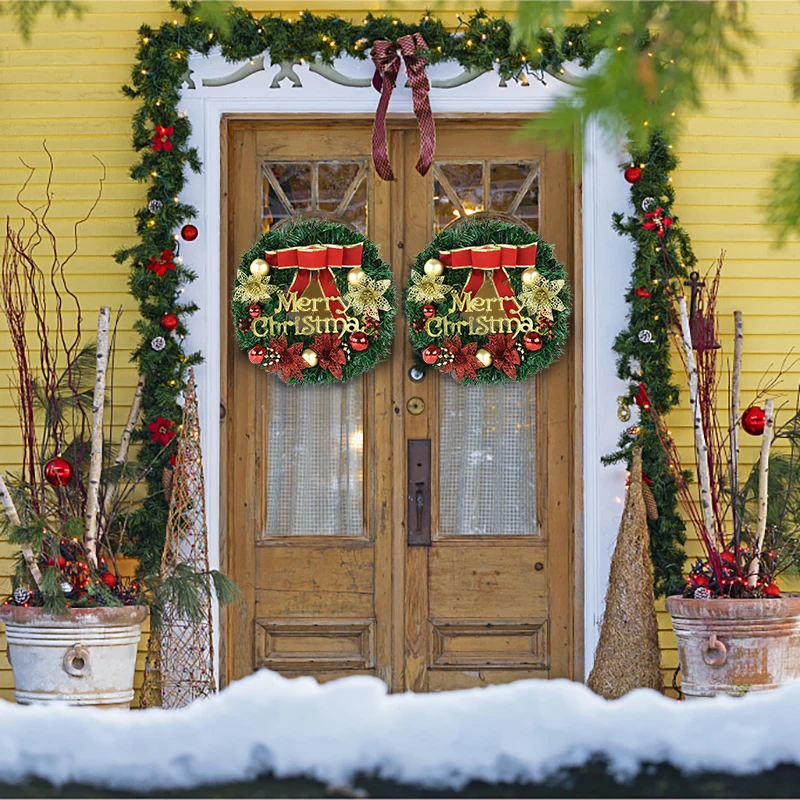 Christmas Wreath 11.8inch Artificial Winter Christmas Wreath DIY Door Christmas Wreath for Home Wall Christmas Party Decoration