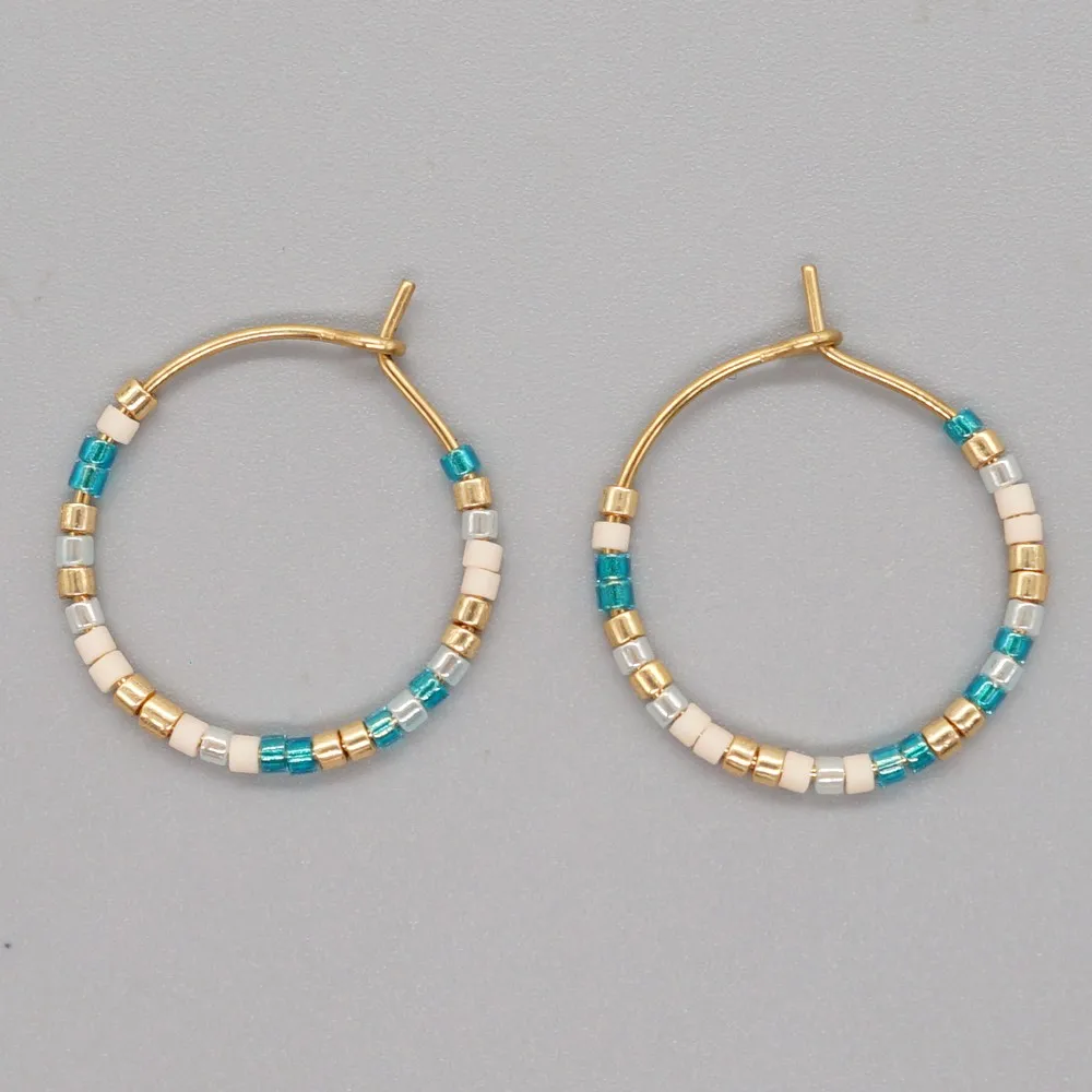 Miyuki Beaded Boho hoop Earrings Anti Allergy Gold Plated Stainless Steel Hook Earring for Women Teen Girl Summer Jewelry Gifts