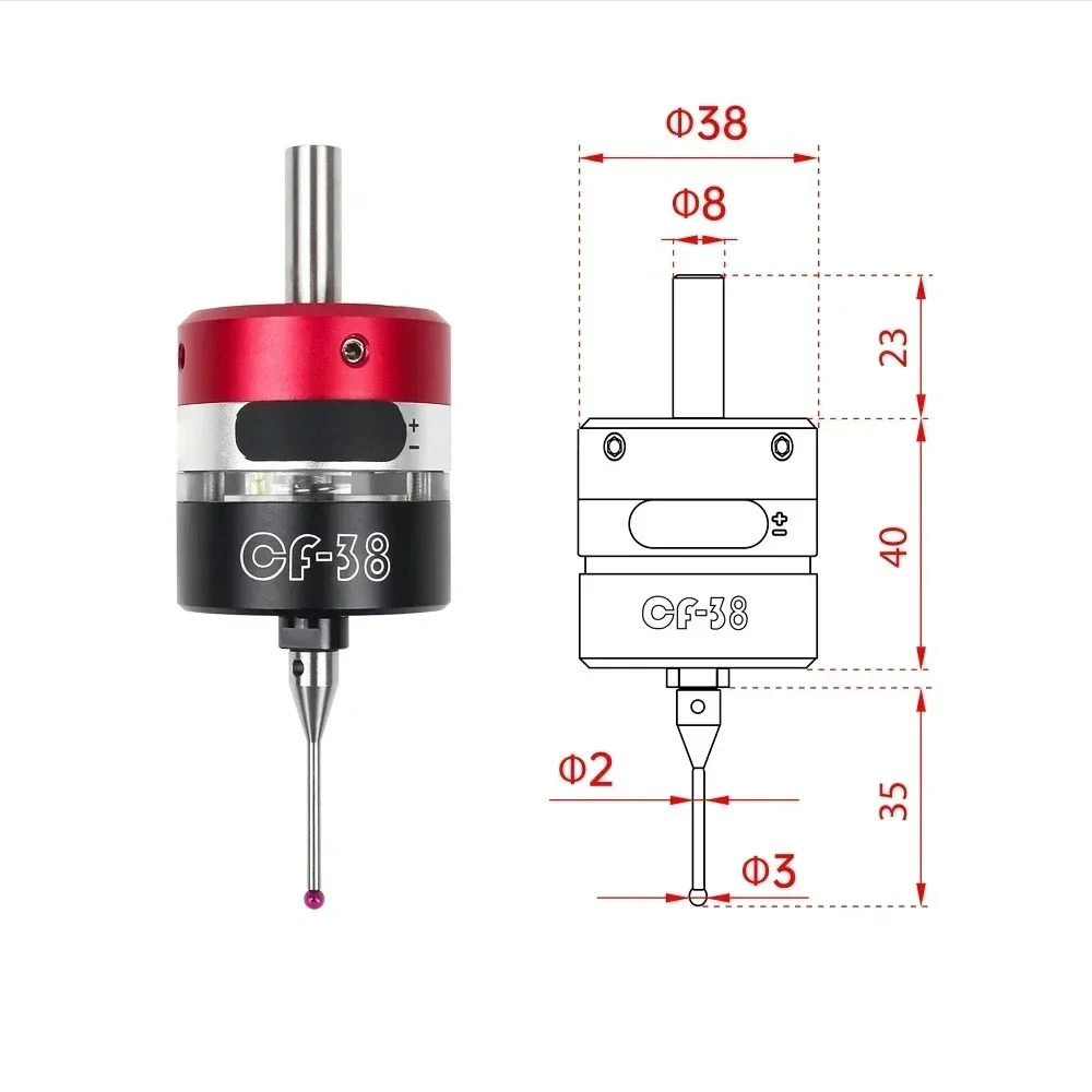 3D Borda Finder CNC Milling Machine, CF-38 Centro de usinagem, Sonda de precisão Três Direcionais, Centrando Rod, Tool Setter, 2023, mais recente