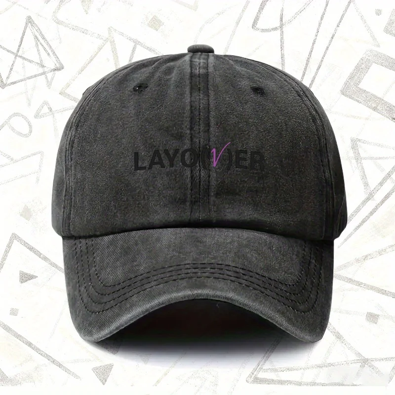 1pc LAYOVER Vintage Washed Cap for Men & Women - Solid Baseball Hat with LAYOVER Print, All-Season Wedding,, Gift, Hand Washable