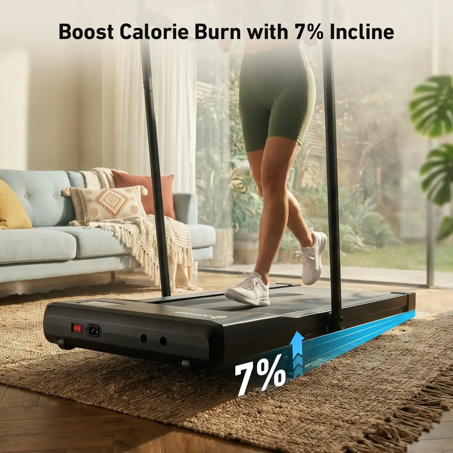 Walking Pad Treadmill, Featuring Incline Function and Handle Bar