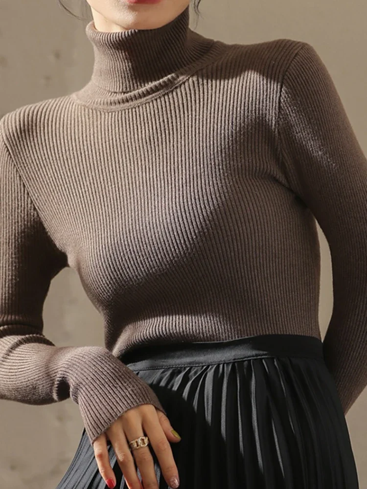 Weiche, gemütliche, einfarbige, langärmlige, lässige Winterpullover für Damen, Rollkragenpullover, Strickpullover, modische Herbst-Essentials