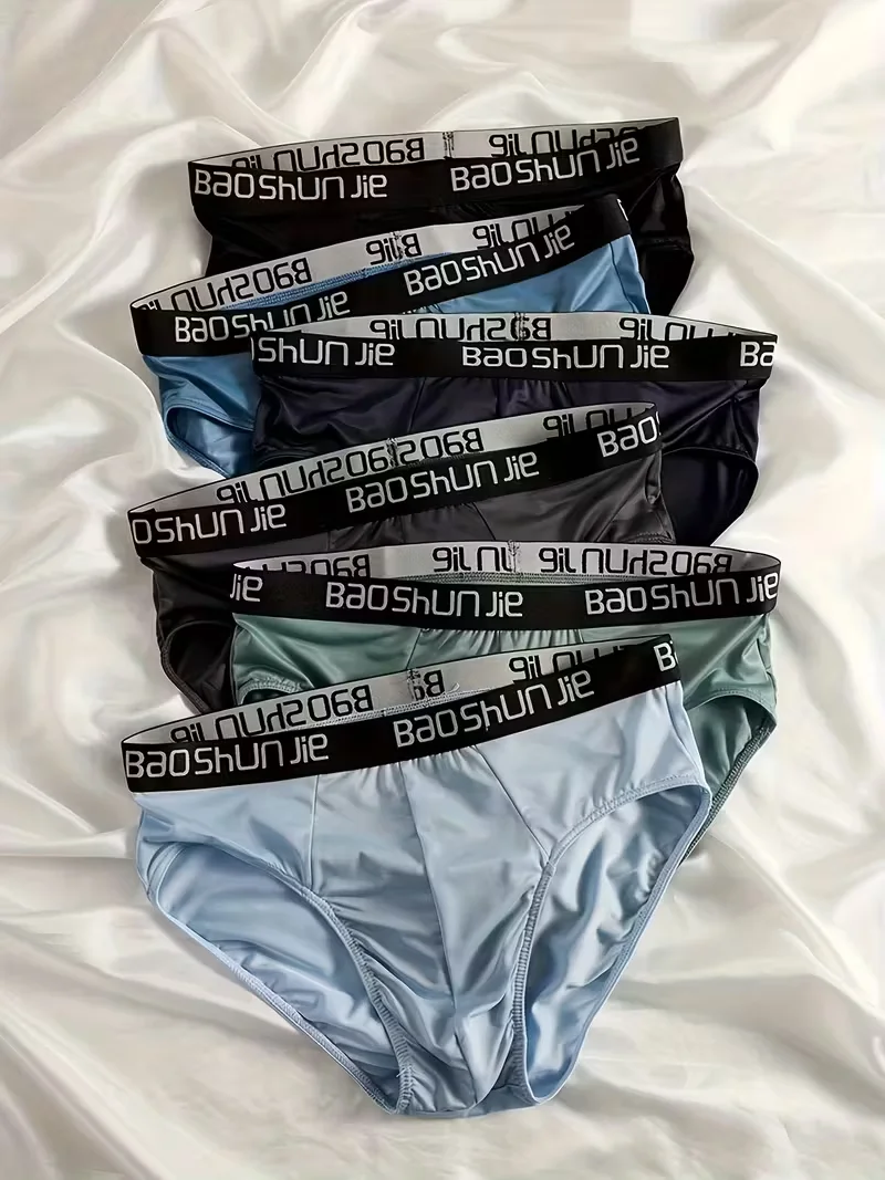 

6pcs Random Men's Triangle Pants Ice Silk Quick Drying Breathable Youth Gay Ice Feel Underwear Shorts Antibacterial Multi Color