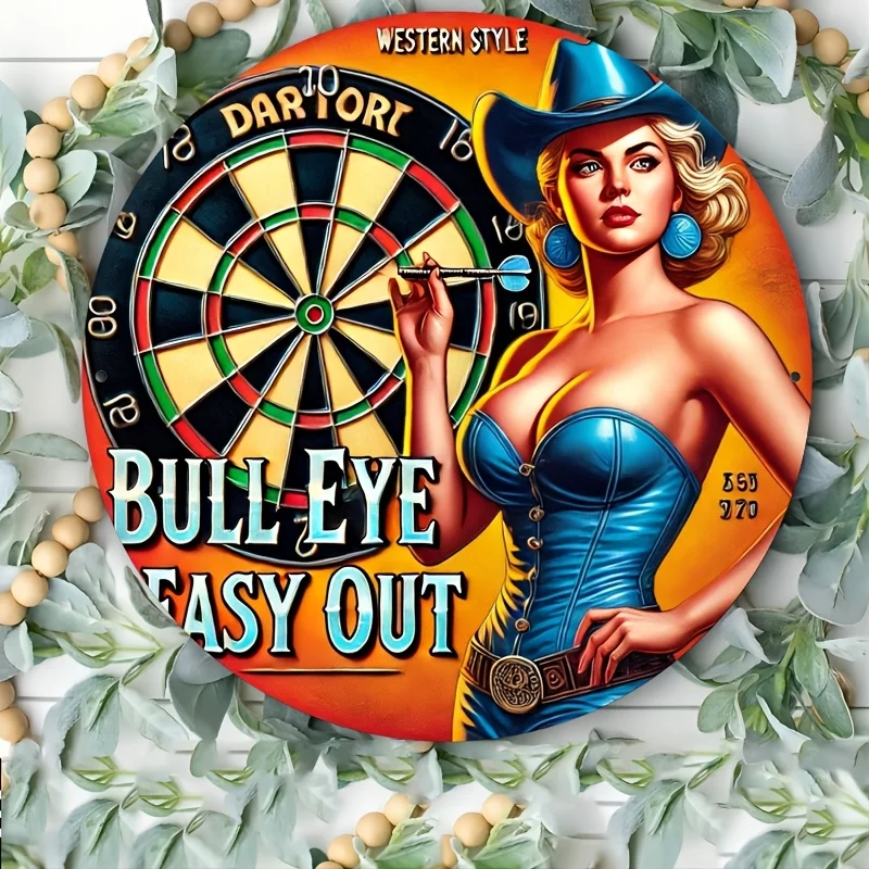 One Piece of 2D Flat Printed Metal Sign Measuring 7.87X7.87inch for Room Decoration, Along with a Round Dartboard in Vintage