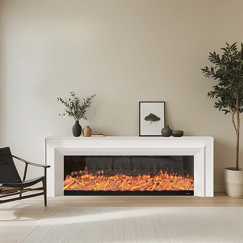 newFireplace decorative cabinet, simulated flame heating electronic fireplace,  cream wind solid wood cabinet in villa living ro