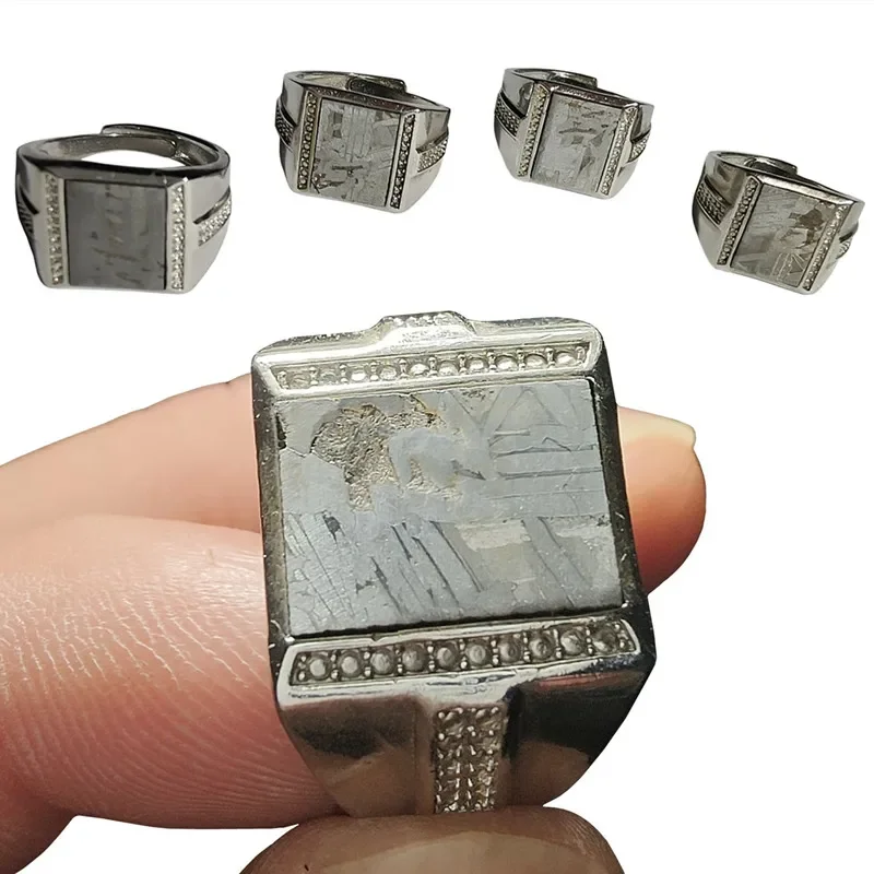 8g Inlaid Perfect Natural Meteorite Live Ring Iron Meteorite Handicraft Can Adjust The Size Meteorite Inlaid Ring