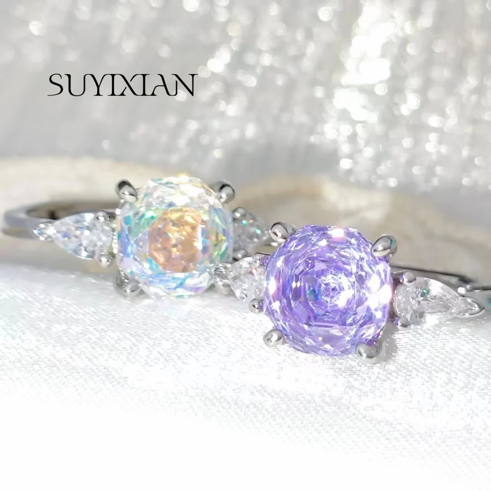 925 Sterling Silver Fashion Light Luxury Octagonal Millennium Rose Cut Paraiba Ring Birthday Anniversary Gift Ladies Jewelry