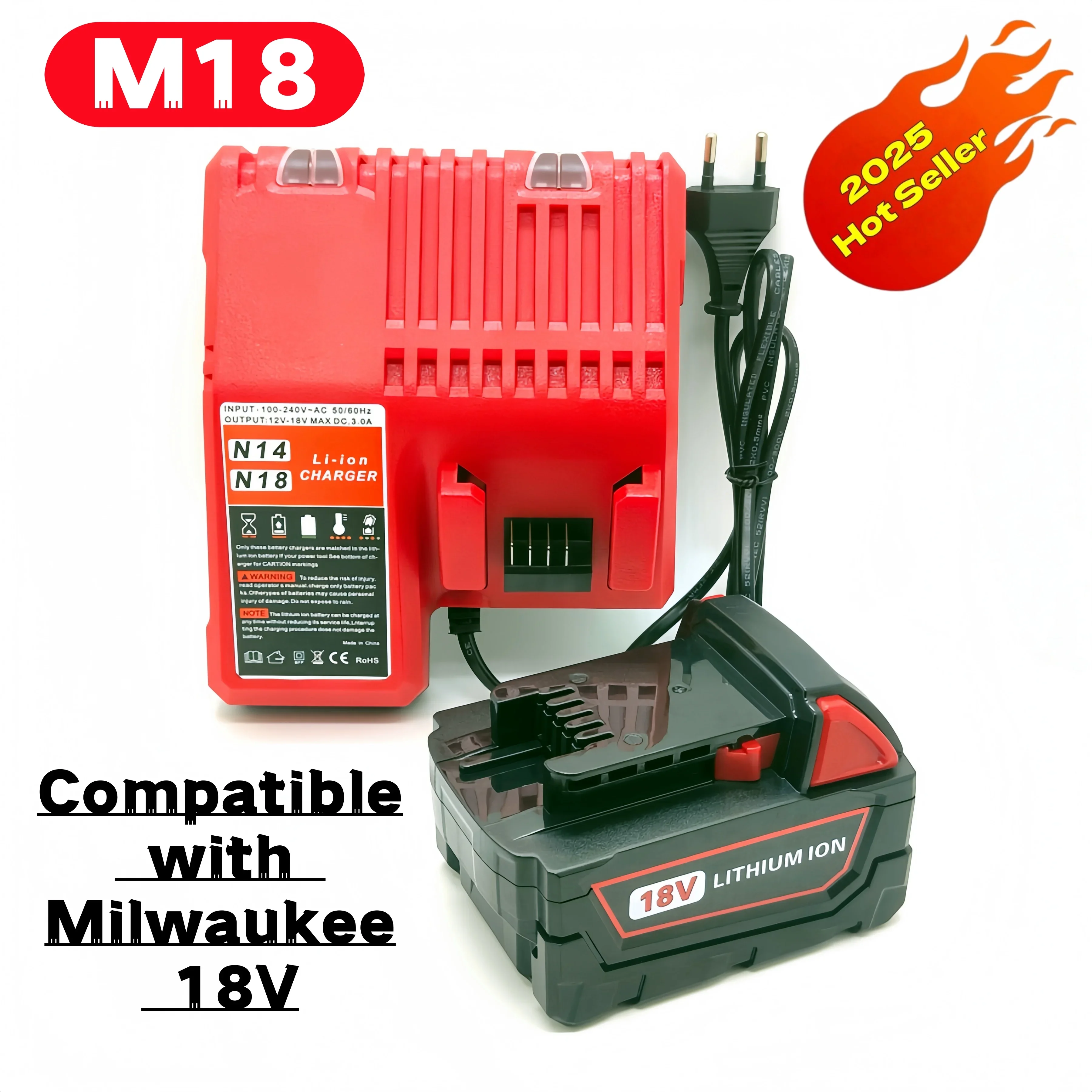 Applicable to Milwaukee 18V Cordless Tool Battery for M18 B5XC Lithium-Ion Batteries 48-11-1815 2604-20 48-11-1850 48-11-1860 Et