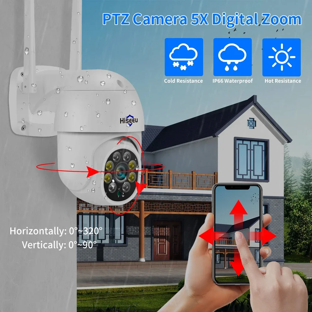 Imagem -02 - Hiseeu-sistema de Câmera Wifi sem Fio Rastreamento de Movimento ao ar Livre Gravador de Vídeo de Áudio Câmeras Cctv Kit de Vigilância de Vídeo 10ch Nvr 5mp