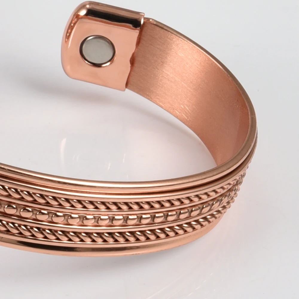Vinterly Pure Copper Bracelets Magnetic 12mm Adjustable Braided Bangle Twisted Health Energy Jewelry Open Cuff Resizable Metal