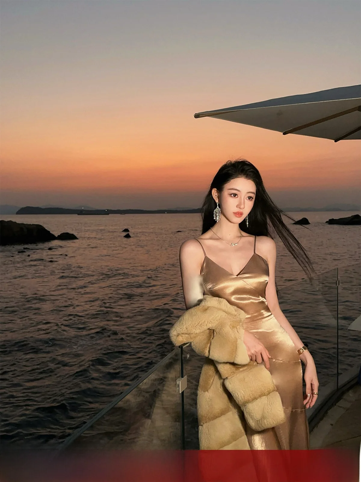 

Ele Slimming V-ne Champagne Pink Strapl Dr Laren Series Acetate Fabric No Brand Ladies Faion Spring 2026