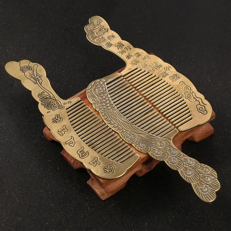 Brass Peacock Comb Figurines Dressing Table Decoration Chinese Style Copper Carving Comb Home Decor Crafts Mother's Day Gifts