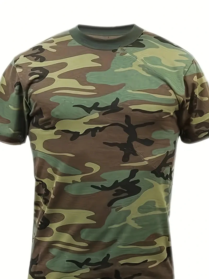 Men\'s fashion camouflage T-shirt, summer lightweight quick-drying sports short sleeve, digital printing, outdoor casual tops