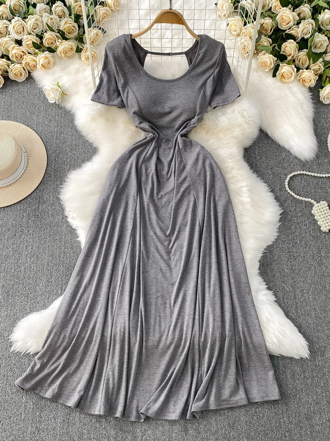 

Женское летнее трикотажное платье Pure Desire с вырезами, круглым вырезом горловины, коротким рукавом, подчеркивающее талию, с эффектом похудения, длинное