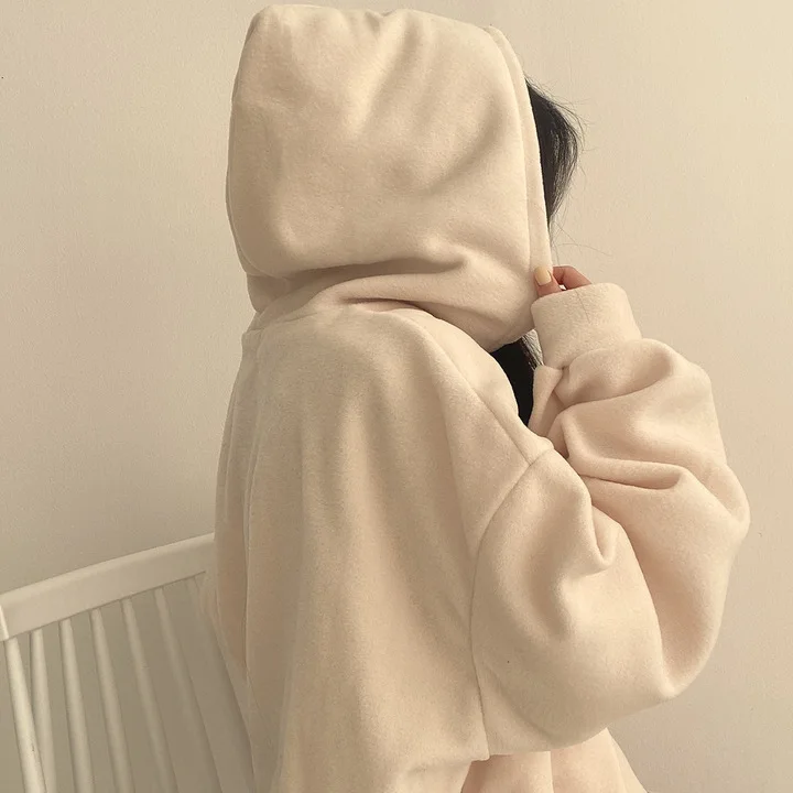 Autumn Loose Casual Ladies Thicken O-neck Tops Fashion Oversized Hoodies Women Harajuku Hip Hop Zipper Hooded Sweatshirts