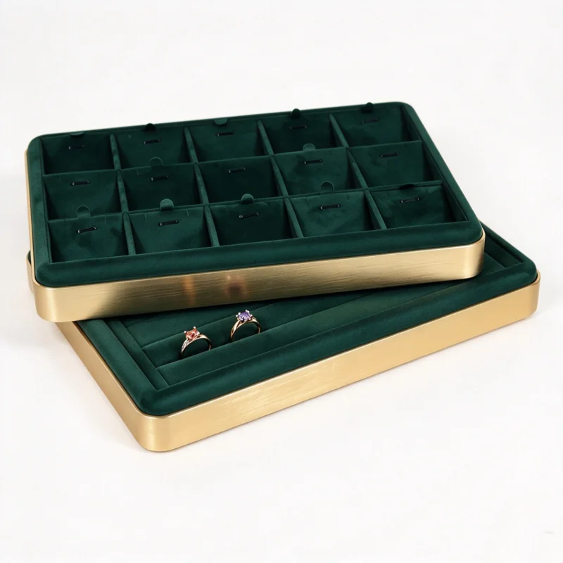 Metal Velvet Ring Insert Display Tray, Jewelry Organizer for Ring Earring Ear Stud, Counter Showcase Storage Prop
