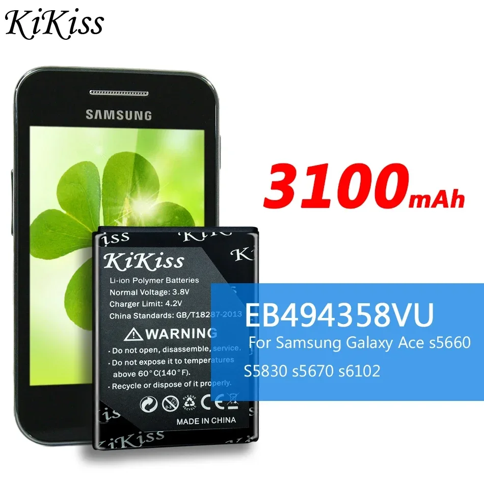 

KiKiss EB 494358 Батарейки VU для Samsung Galaxy Ace S5830 S5660 S7250D S5670 i569 I579 GT-S6102 S6818 Батарея GT-S6790