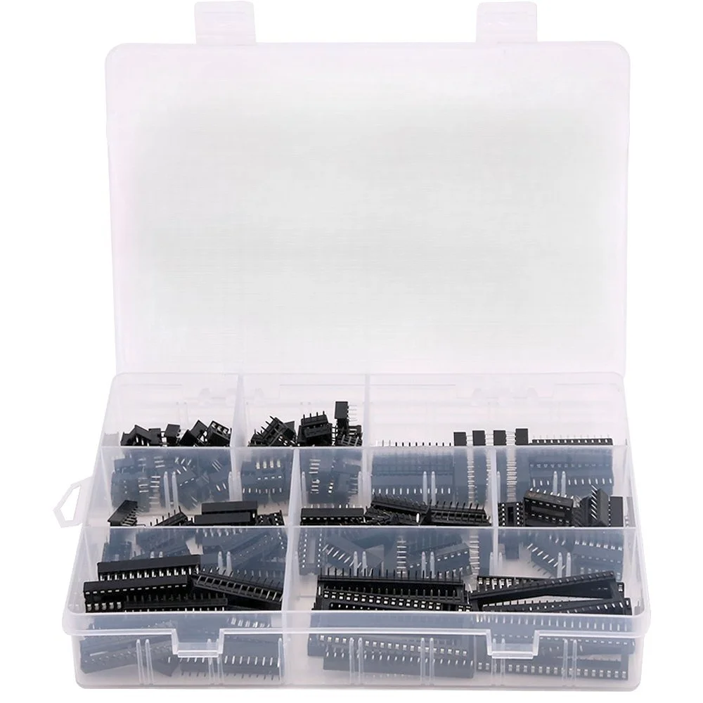 122Pcs/box 8 Types 2.54mm Dual Row DIP IC Sockets Solder Adaptor Assortment Kit Pitch 6/8/14/16/18/24/28/40Pin