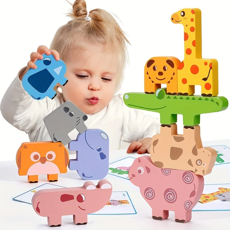 Juego de bloques de animales de madera, juguetes Montessori de clasificación y apilamiento para niños pequeños, regalos para niños y niñas, juguetes educativos para preescolar, 1 Juego