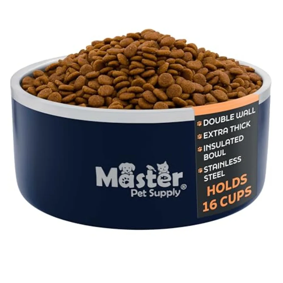 

Dog Bowls - 128 oz, Heavy Duty -, Double Wall Extra-Thick Insulated, Non-Slip Pet Water Bowl for Dogs, Cats and Pets, Anti Rust