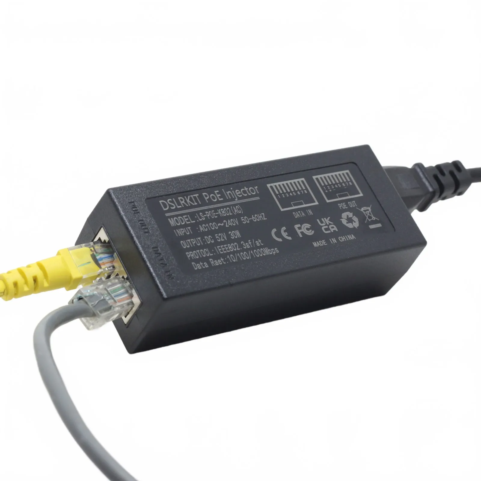 Gigabit PoE+ 802.3AT PoE Injector 52V 30Watt Active Adapter with Auto Detection