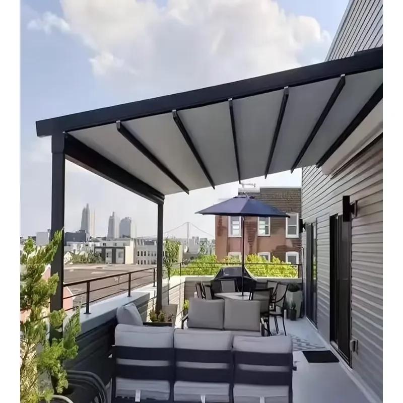Waterproof Outdoor Aluminum PVC Pergola Retractable Roof Awning with Powder Coated Frame for Wall Mounted Terrace Patio