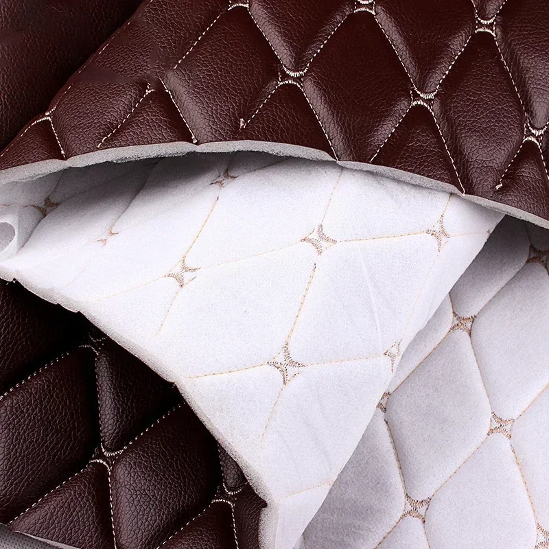 1m Imitation Leather Fabric Sponge Quilted Embroidered Car Interior Material Car Foot Pad Wall Sliding Door Decor PVC Fabrics