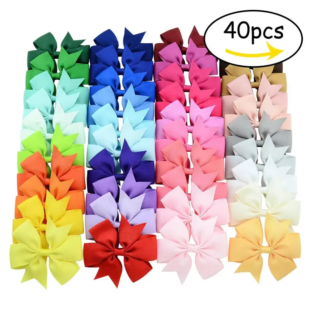 

40Pcs Solid Colors Hair Bows with Clip for Kids Girls Grosgrain Ribbon Hairgrips Boutique Hairpins Headwear Hair Accessories