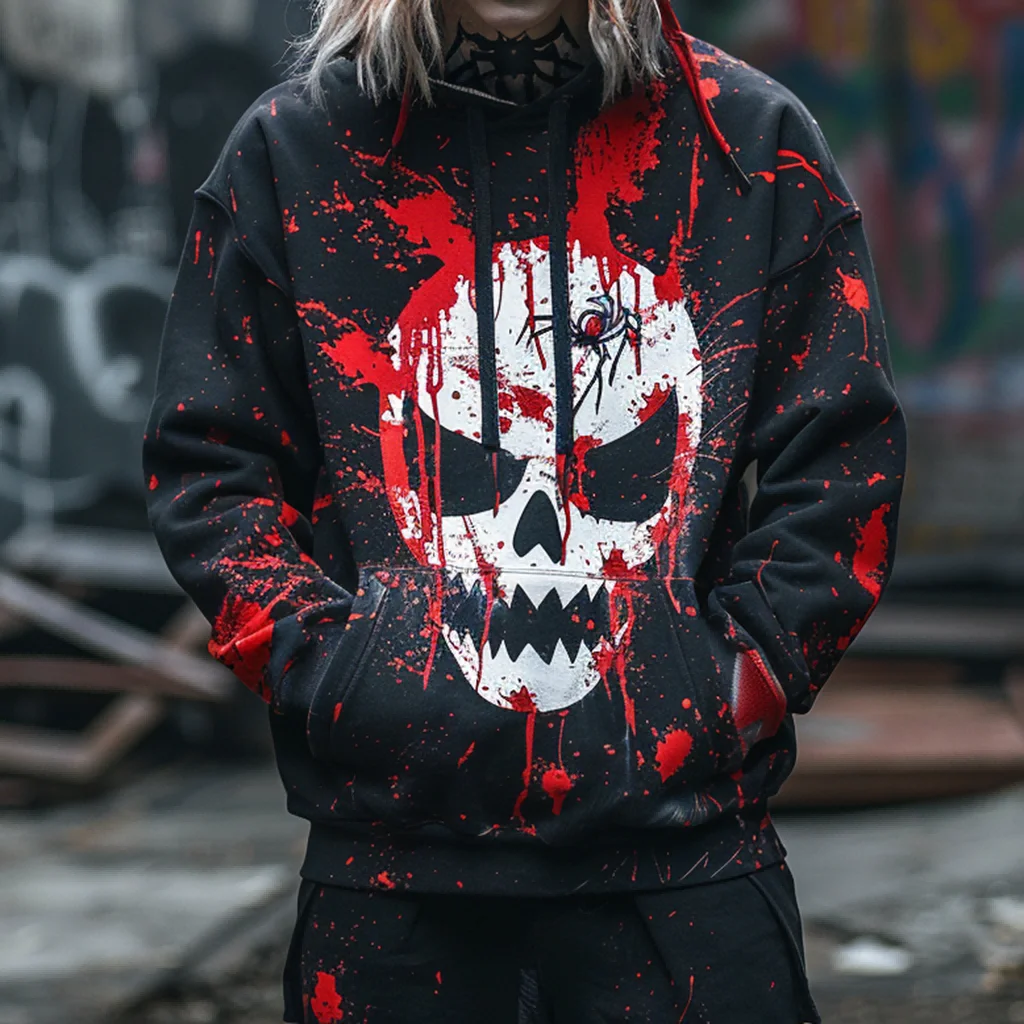 Winter men's pullover sweatshirt men's long sleeved casual retro plus size sportswear Halloween clown print pullover hooded swea