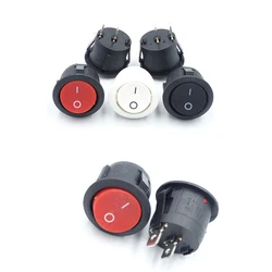 6PCS 20mm Diameter Round Rocker Switches Black Mini Round Black White Red 2 Pin ON-OFF Rocker Switch KCD1-105