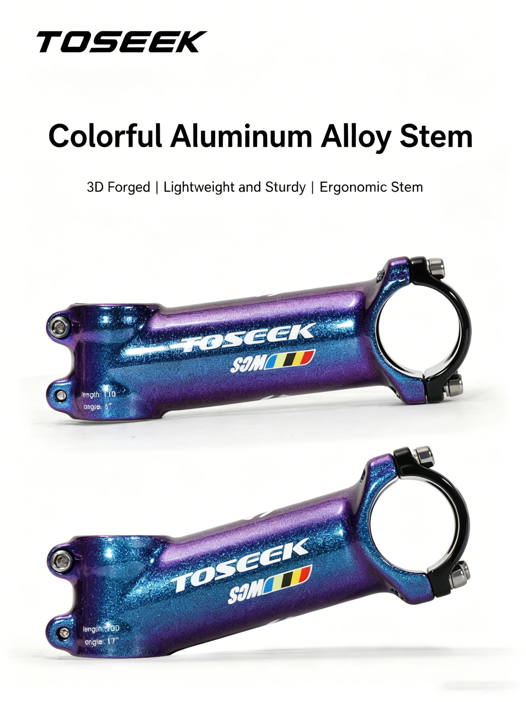 

Toseek Ultralight Bicycle Stem Road Bicycle Stem 31.8mm 6/17 Degree 60/70/80/90/100/110mm Aluminum MTB Dual-Color Gradient