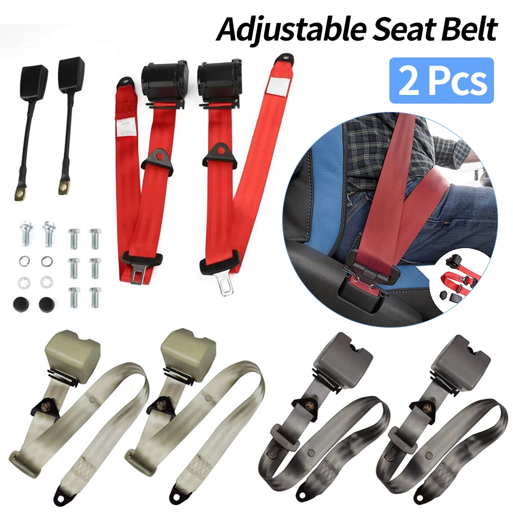 2Pcs 3 Point Retractable Adjustable Belts Automatic Seat Belt Adjustable Seat Belt for Golf Cart UTV Minivan RV Truck Forklift