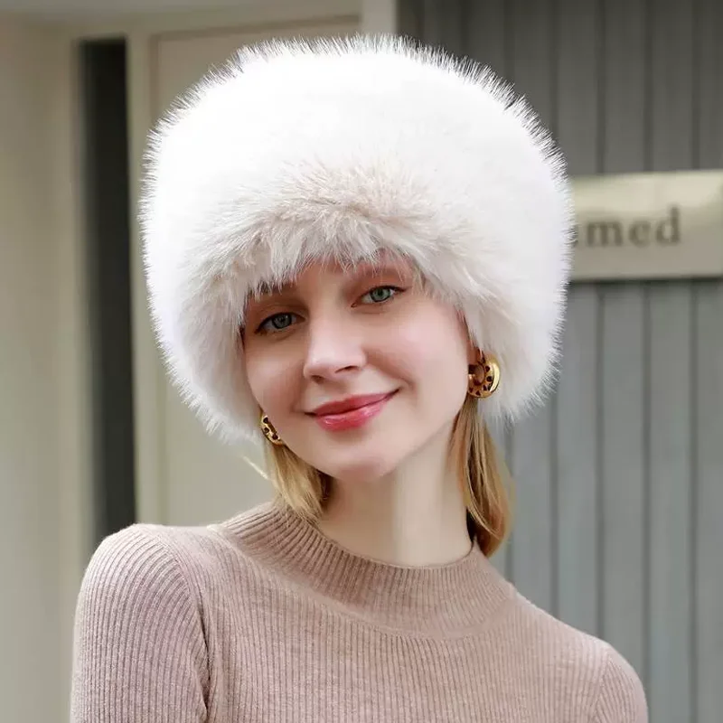 

Russian Style New Warm Fluffy Fur Bucket Hat Chill-proof Thicken Panama Cap Ear Protection Cover Head Cap Winter Hat Women Gift