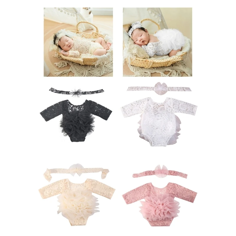 

F62D Newborn Photography Mesh Romper Fashionable Little Girl Romper for Sweet Snaps