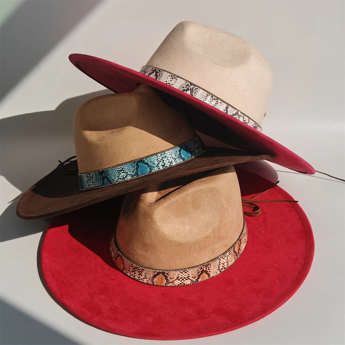 Rhinestone Accessories Two-tone Suede Wide-brimmed Fedora Hat Women's Men's Church Jazz Hat Panama Hat Autumn/Winter Style